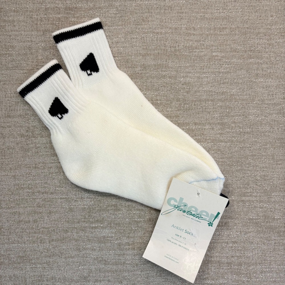 Vintage 90s Cheer Cheerleader White Megaphone Anklet Socks Black Trim 9-11 NWT